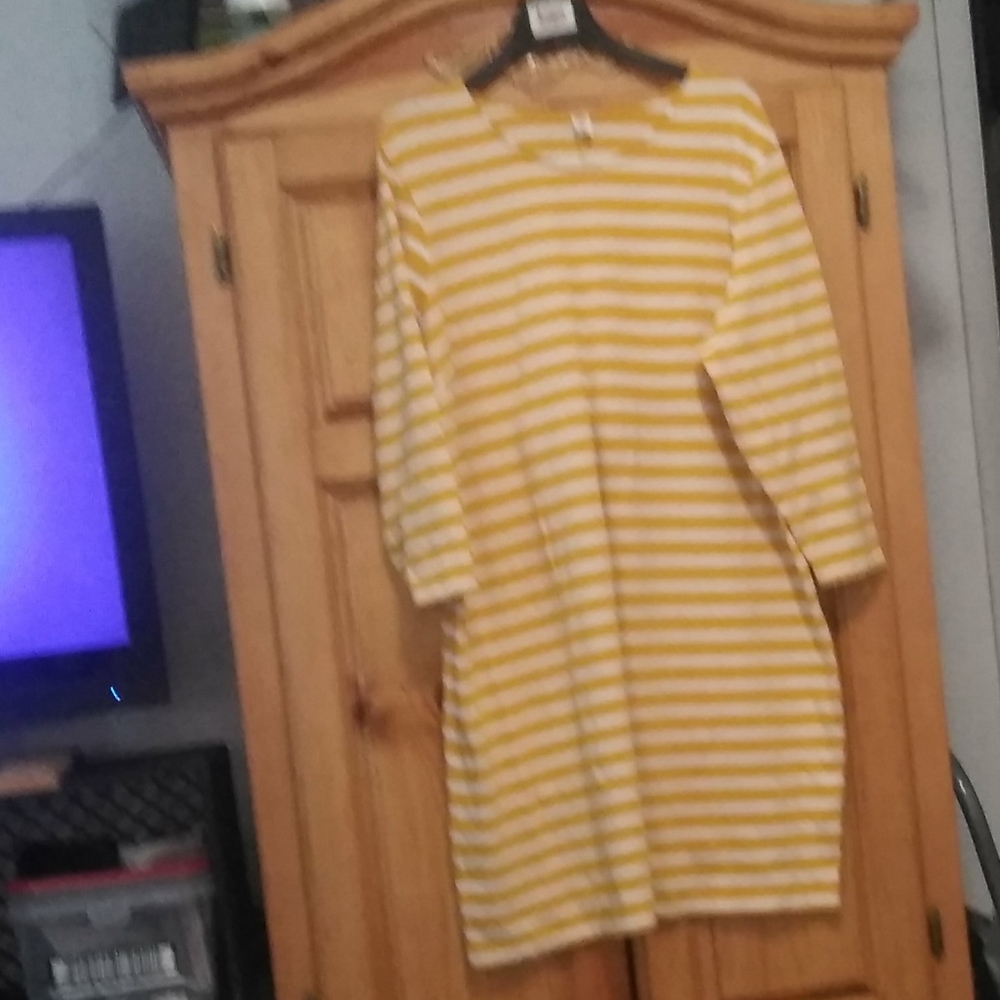 YELLOW and white striped knit dress